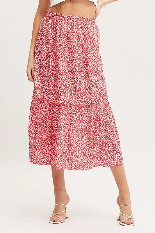 Print Midi Skirt High Rise