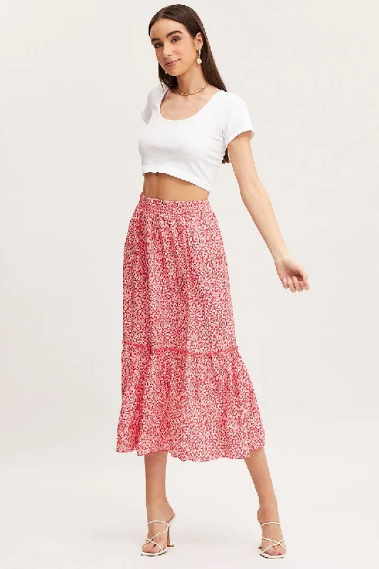 Print Midi Skirt High Rise