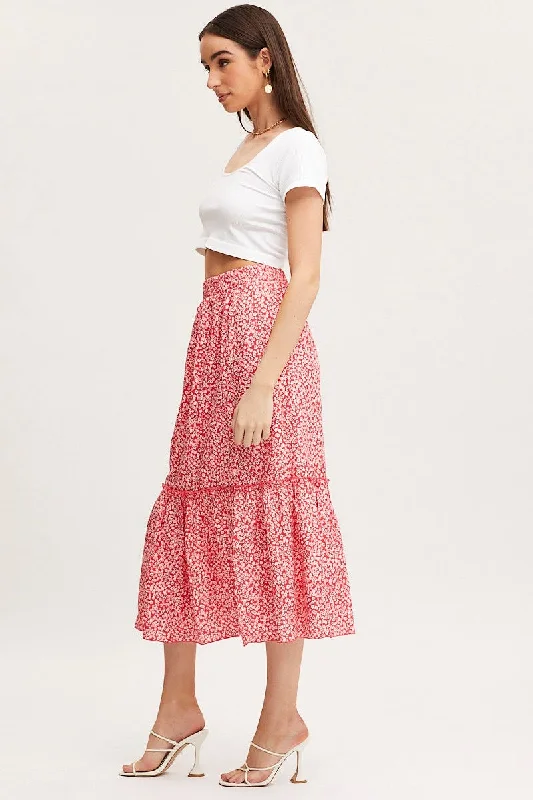 Print Midi Skirt High Rise