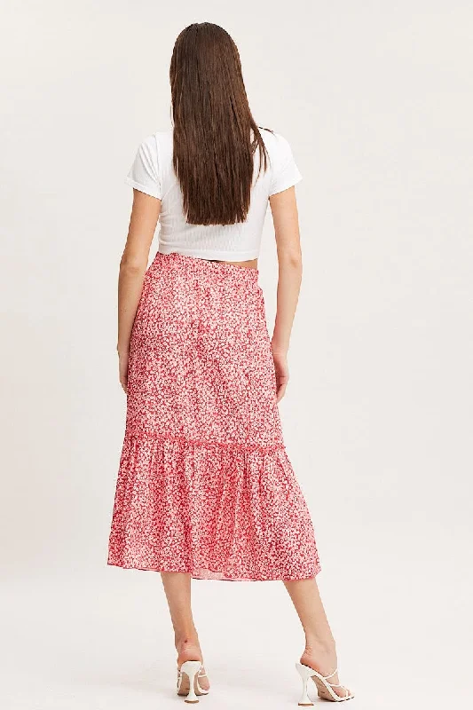 Print Midi Skirt High Rise