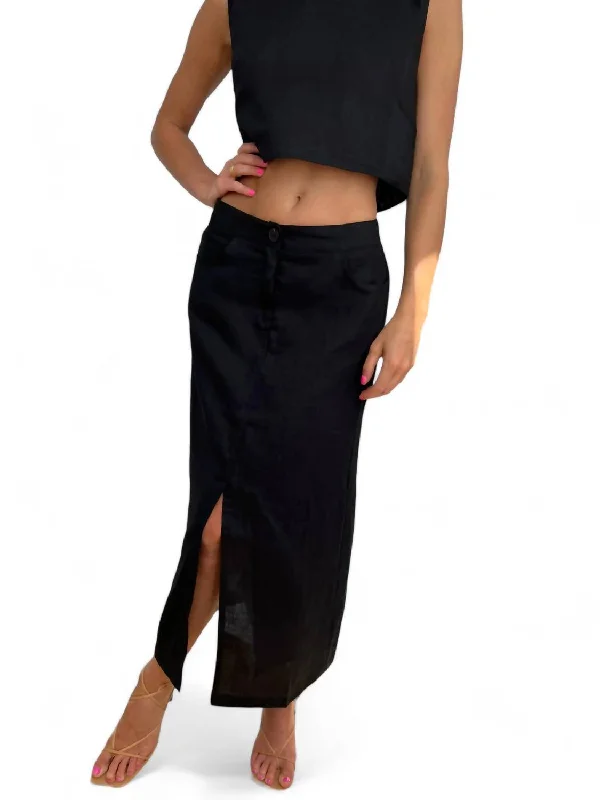 Raleigh Linen Midi Skirt In Black