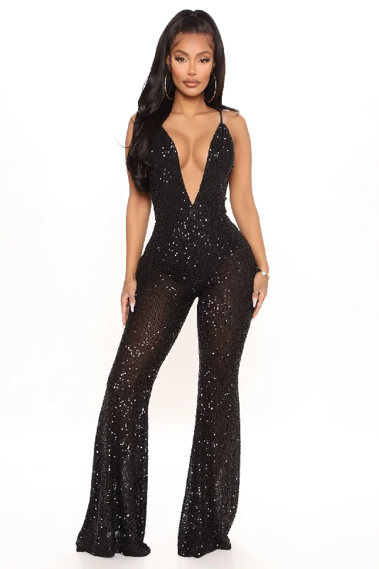 Reach For The Stars Sequin Jumpsuit - Black