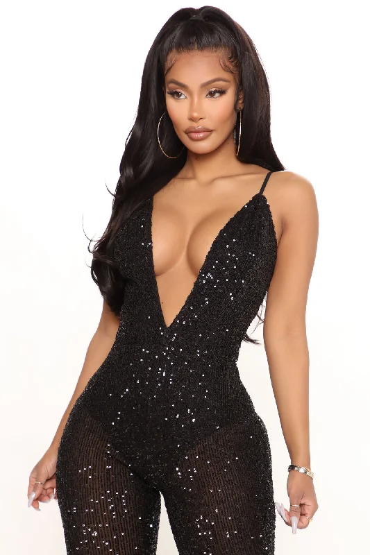 Reach For The Stars Sequin Jumpsuit - Black