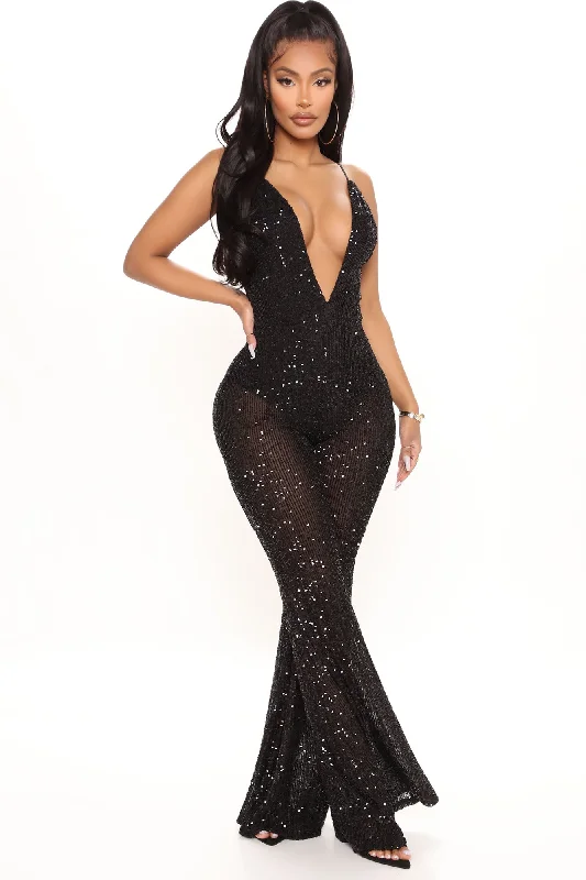 Reach For The Stars Sequin Jumpsuit - Black