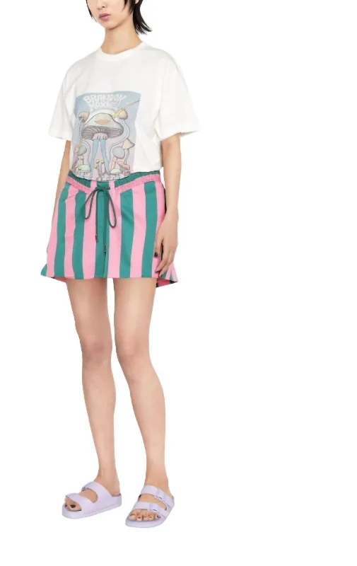 Scoop Waist Board Short In Pink-Green Verdigris Stripe