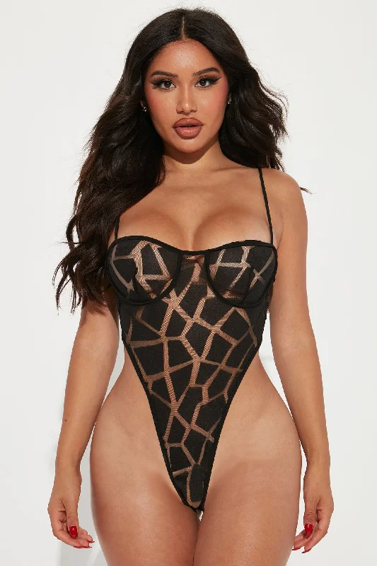 Shattered Lines High Cut Bodysuit - Black