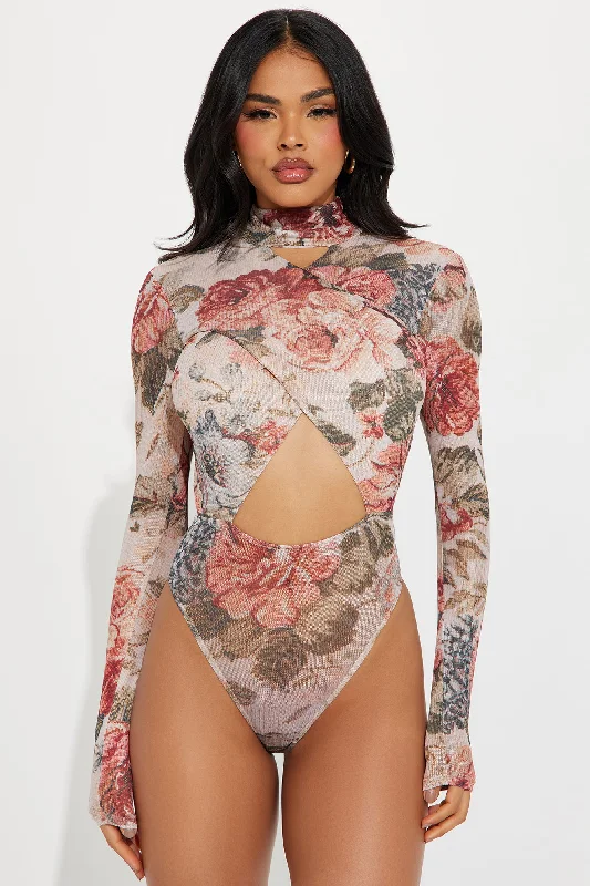 Stephanie Floral Bodysuit - Taupe/combo