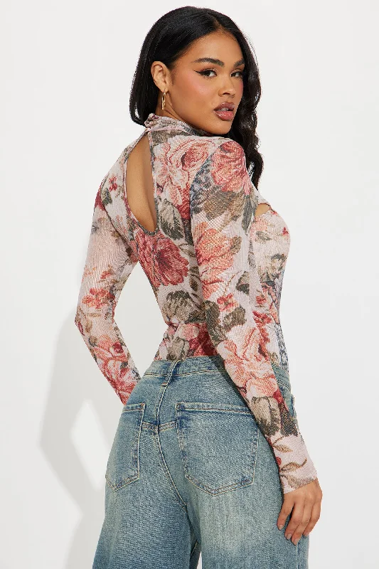 Stephanie Floral Bodysuit - Taupe/combo