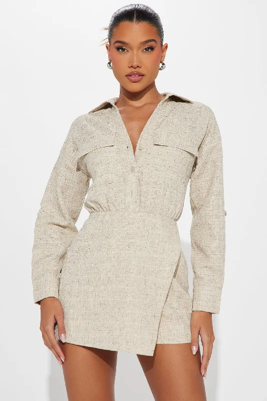 Sweet Escape Tweed Romper - Taupe