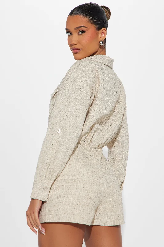 Sweet Escape Tweed Romper - Taupe