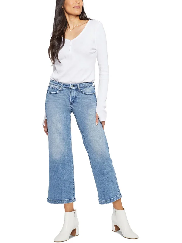 Teresa Womens High Rise Wide Leg Ankle Jeans