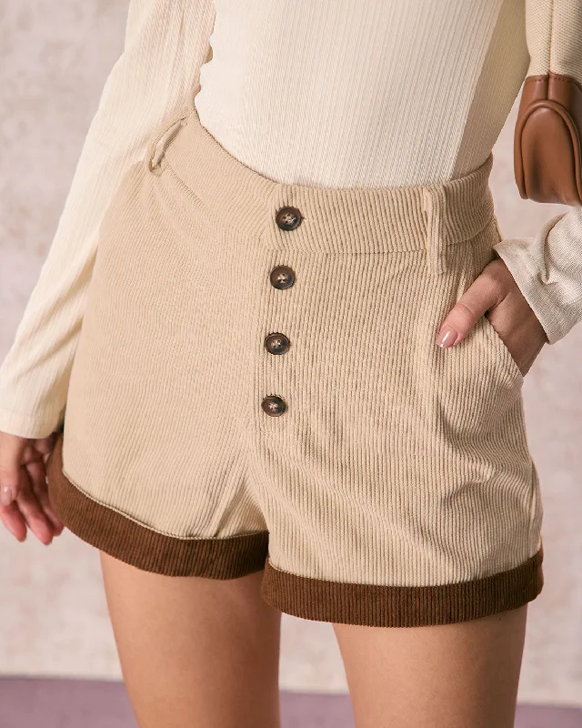 The Khaki High Waisted Button Corduroy Shorts