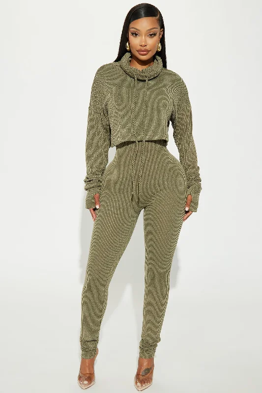 Thinking It Over 2 Piece Jumpsuit Set - Olive