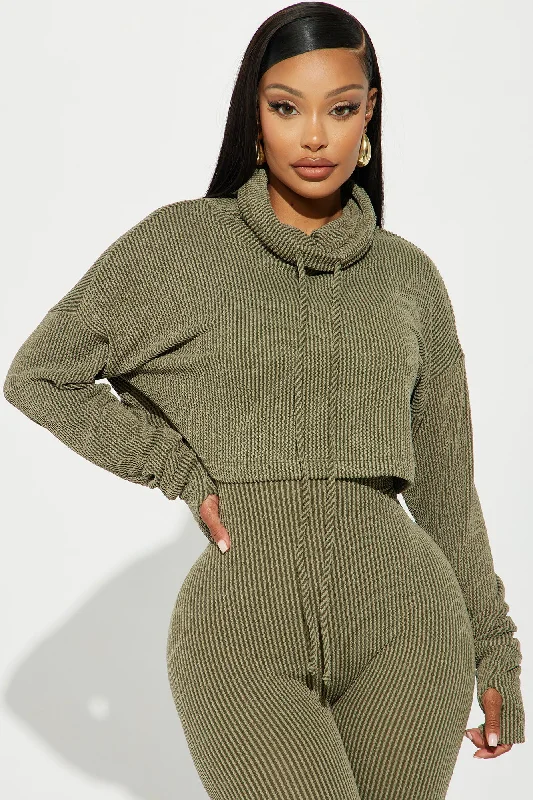 Thinking It Over 2 Piece Jumpsuit Set - Olive