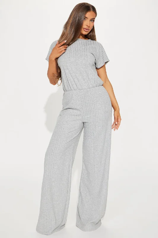 Too Little Too Late Ribbed Jumpsuit - Heather Grey