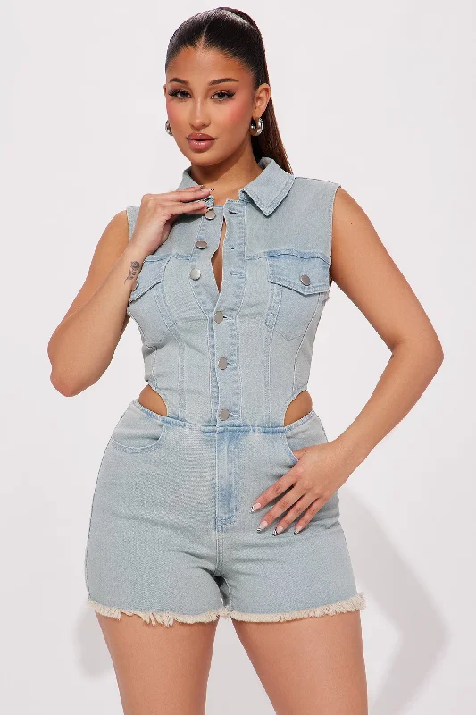 Viana Denim Romper - Light Wash