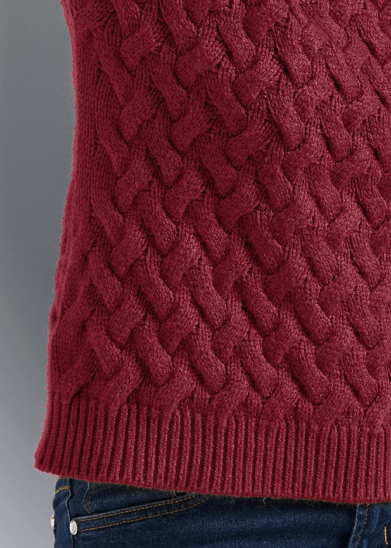 Cable knit turtleneck sweater - Red