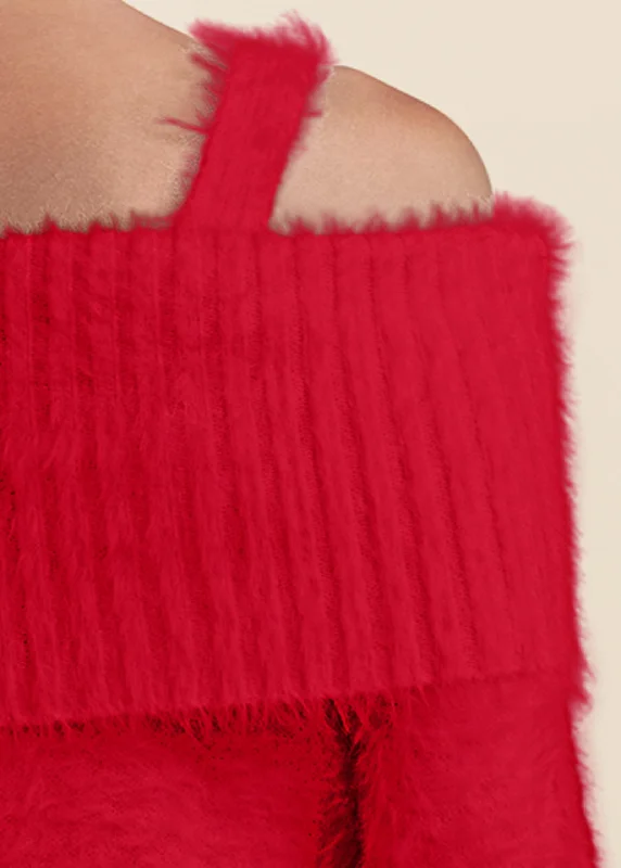 Chain detail cold-shoulder sweater - Red