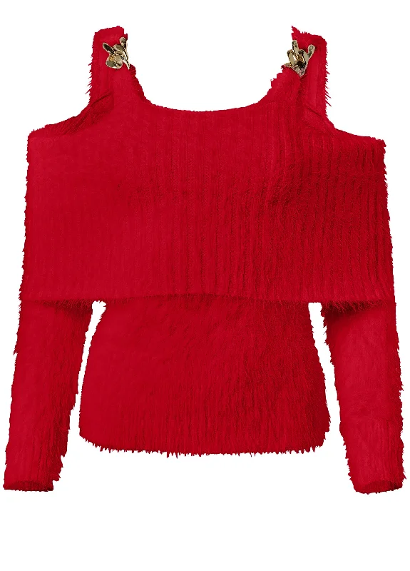 Chain detail cold-shoulder sweater - Red