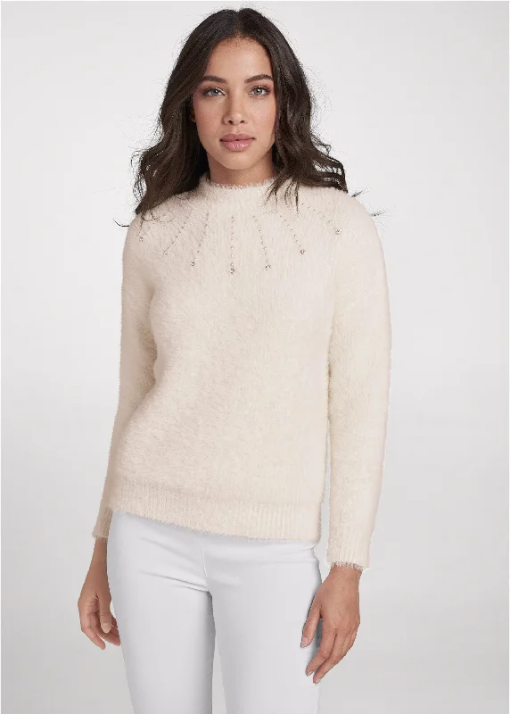 Embellished eyelash sweater - White