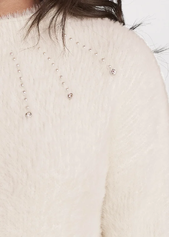 Embellished eyelash sweater - White