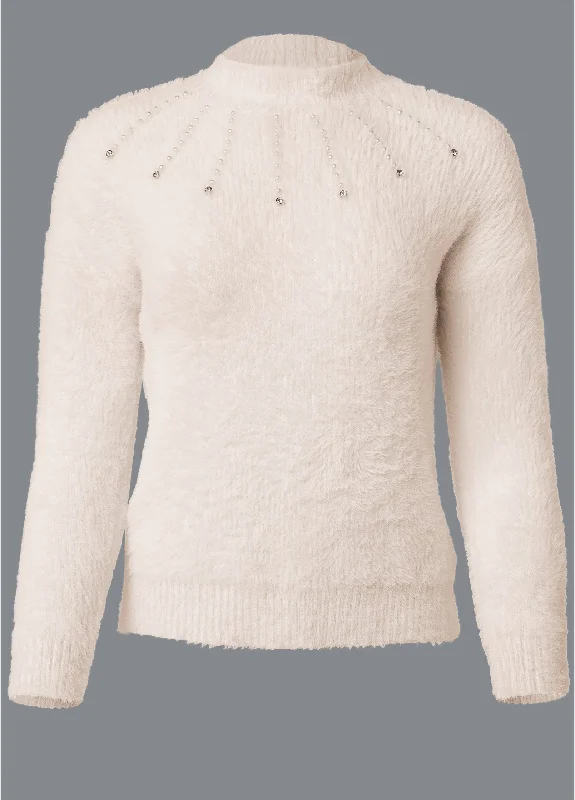 Embellished eyelash sweater - White