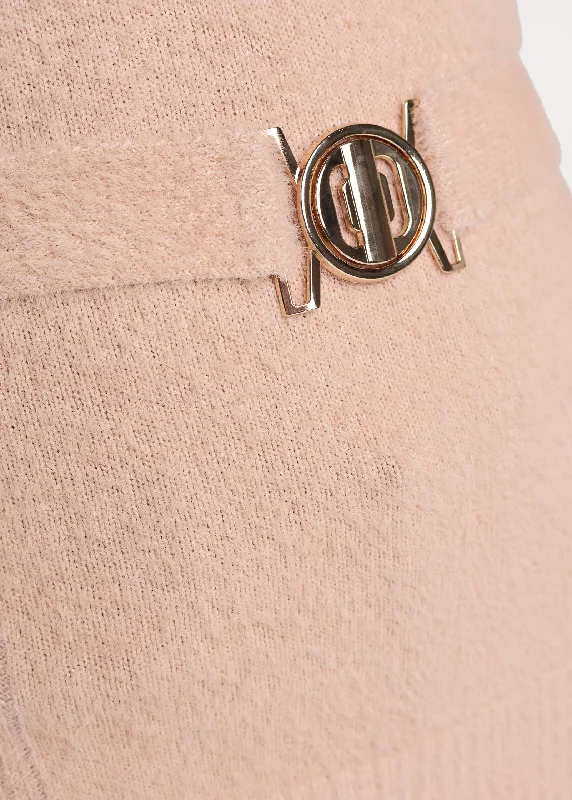 Fold over belted sweater - Pink