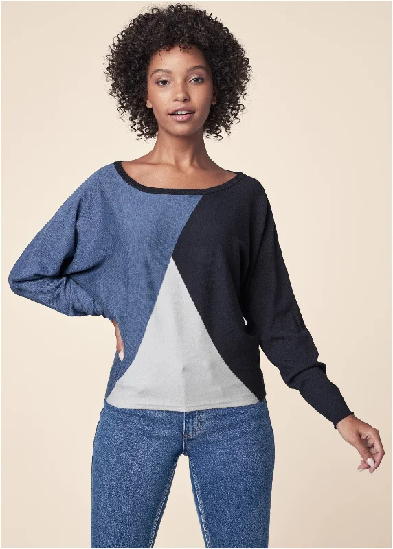 Color block indigo sweater - Blue Multi