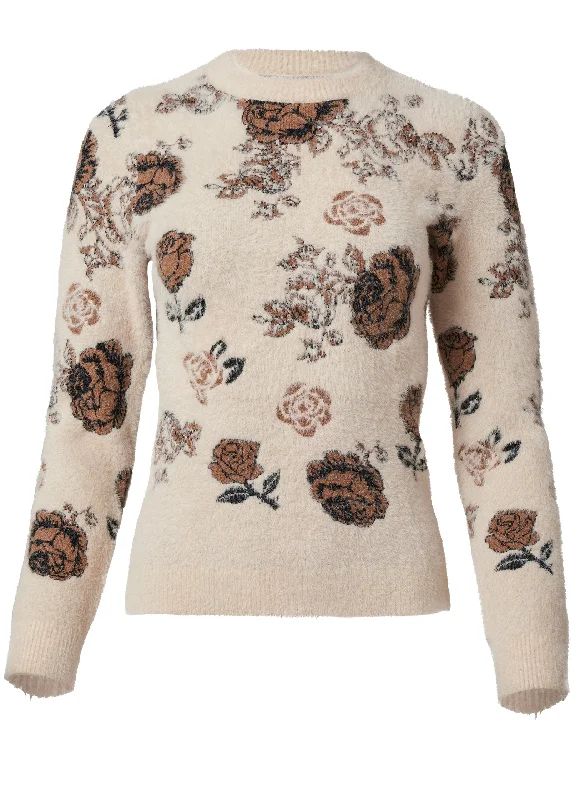 Crewneck eyelash rose print sweater - White Multi