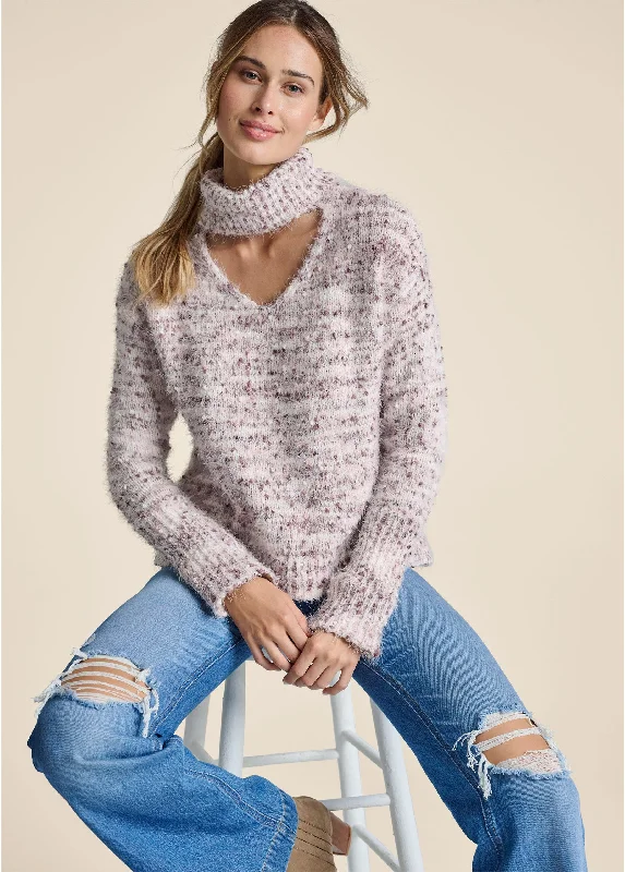 Popcorn stitch turtleneck sweater - Pink Multi