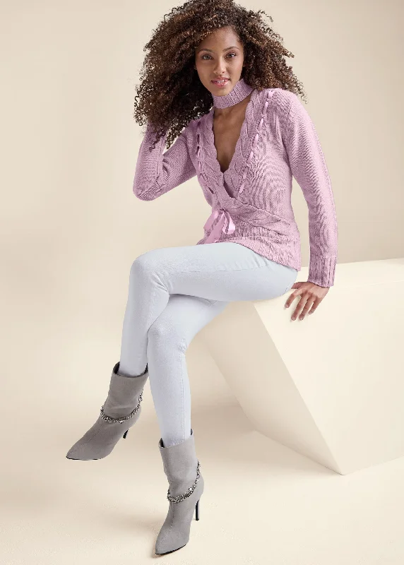 Sweet bow key hole sweater - Lilac