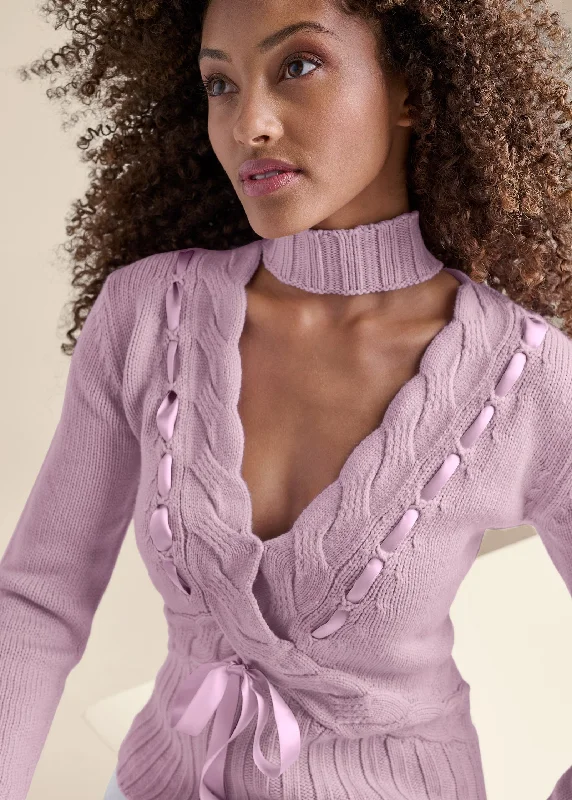 Sweet bow key hole sweater - Lilac