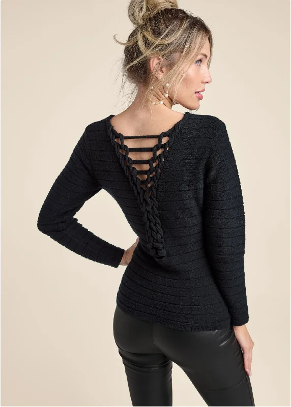 Twisted braid back sweater - Black