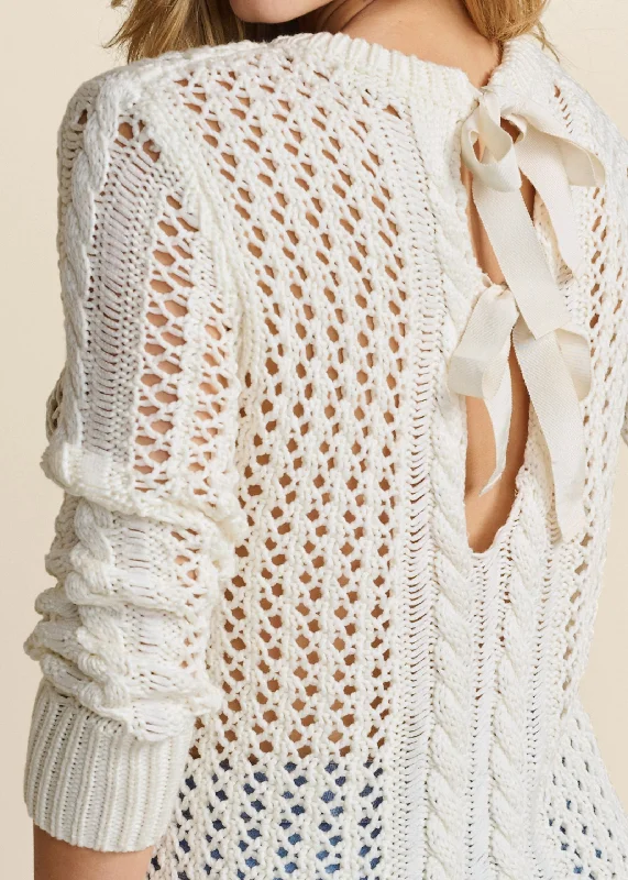 Bow tie crochet sweater - Cream