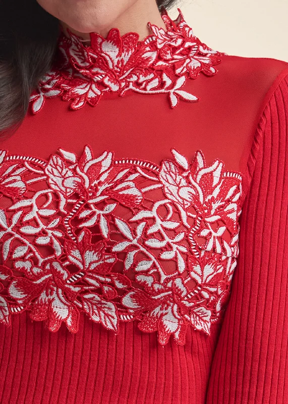 Floral applique sweater - Red & White