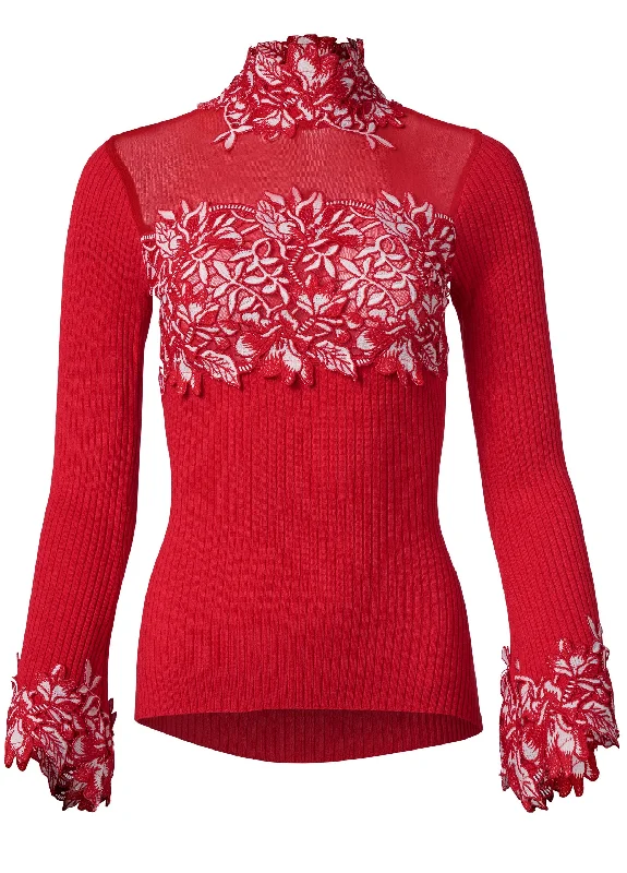 Floral applique sweater - Red & White