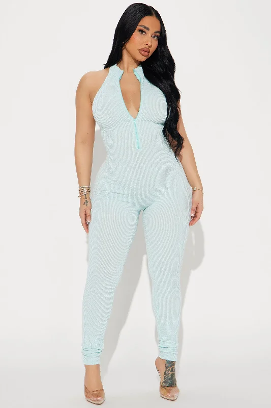 Your Latest Update Ribbed Jumpsuit - Light Blue