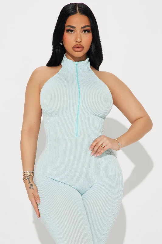 Your Latest Update Ribbed Jumpsuit - Light Blue