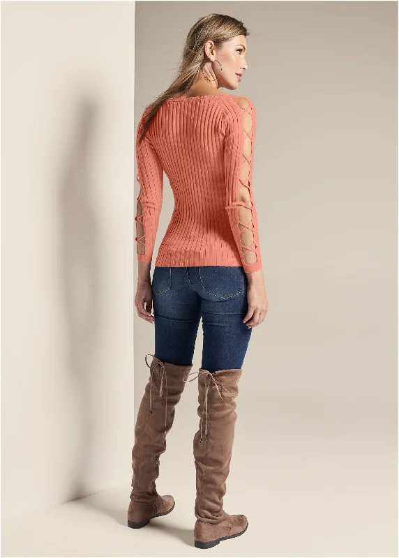 Sleeve detail sweater - Coral