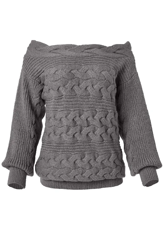 Boatneck cable knit sweater - Dark Grey