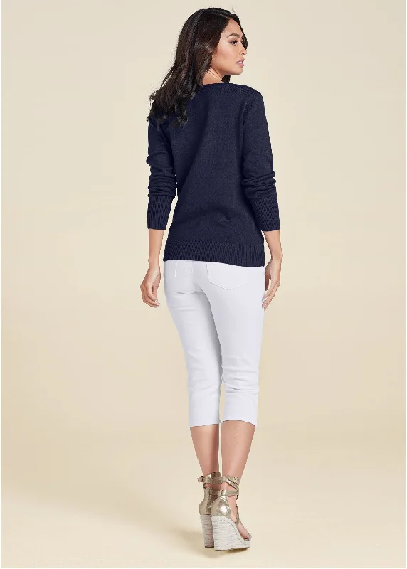 Anchor V-neck sweater - Navy & White