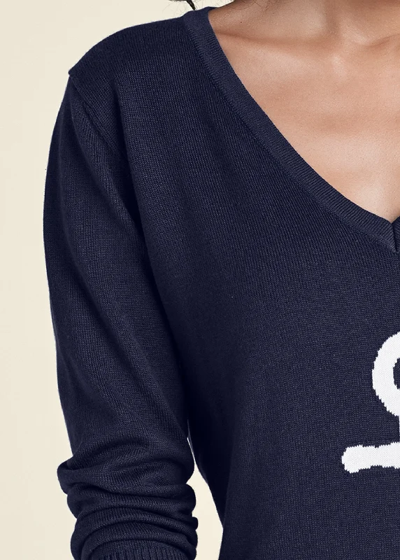 Anchor V-neck sweater - Navy & White