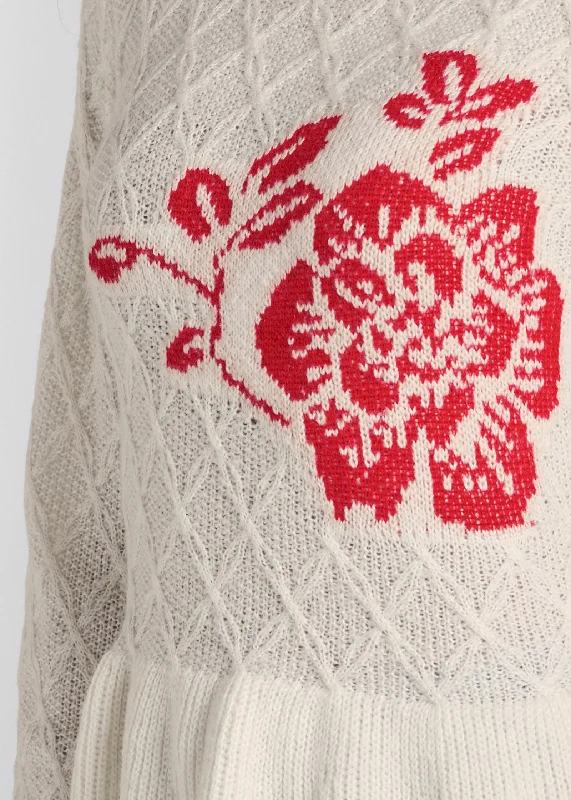 Rose detail peplum sweater - Off White & Red