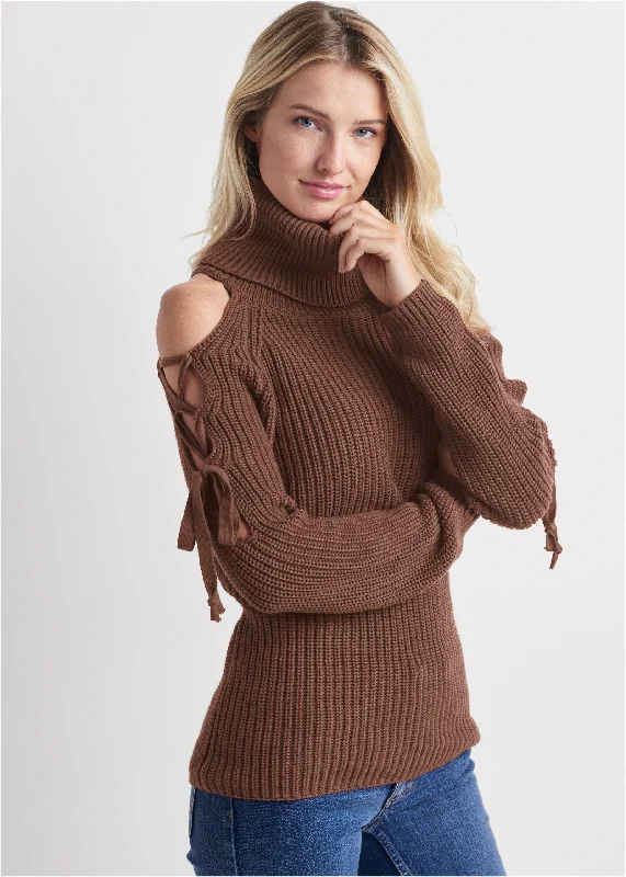 Cold-shoulder turtleneck sweater - Brown