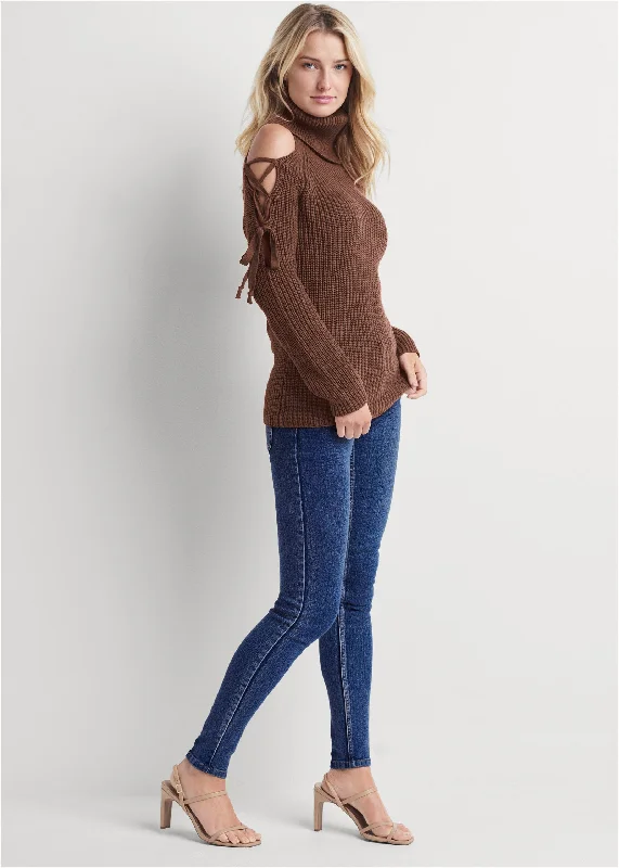 Cold-shoulder turtleneck sweater - Brown