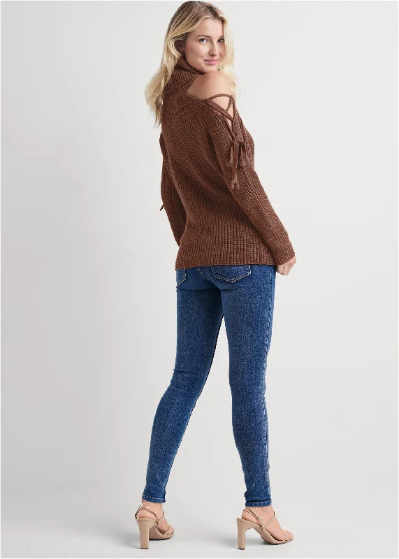 Cold-shoulder turtleneck sweater - Brown