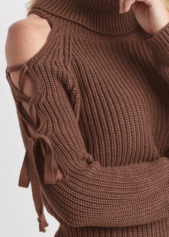 Cold-shoulder turtleneck sweater - Brown