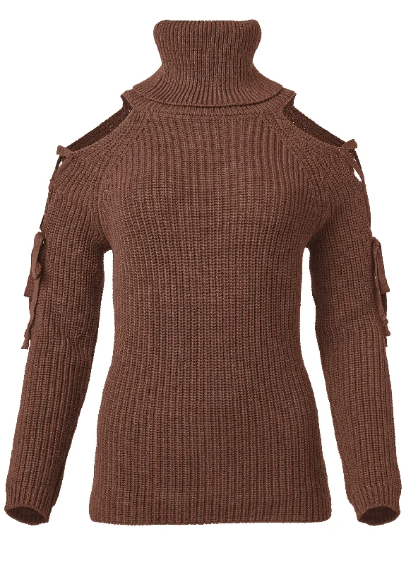 Cold-shoulder turtleneck sweater - Brown