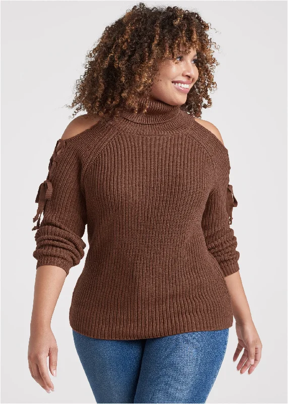 Cold-shoulder turtleneck sweater - Brown