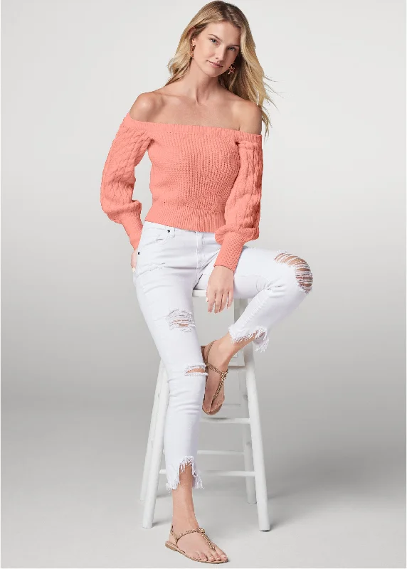 Off-the-shoulder sweater - Coral